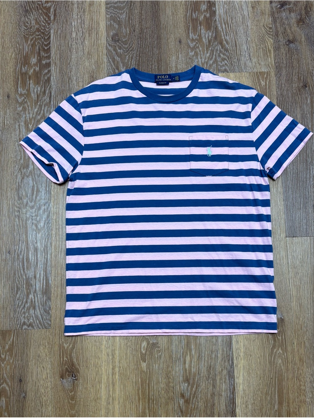 Polo by Ralph Lauren Pink & Navy Striped Pocket Tee
